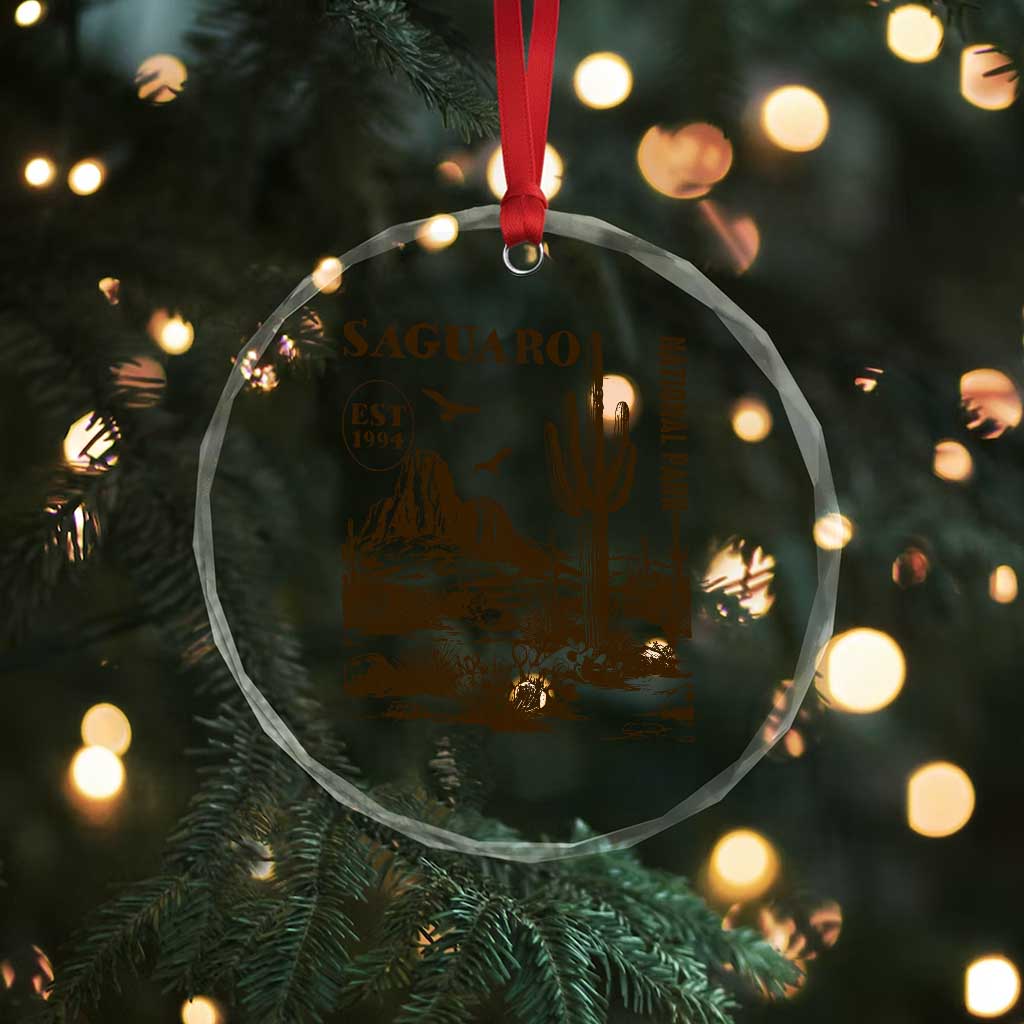Vintage Saguaro National Park Est 1994 Graphic Crystal Glass Ornament Retro Arizona Desert Mountain Hiking Souvenir