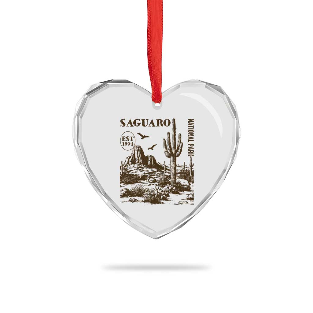 Vintage Saguaro National Park Est 1994 Graphic Heart Crystal Glass Ornament Retro Arizona Desert Mountain Hiking Souvenir