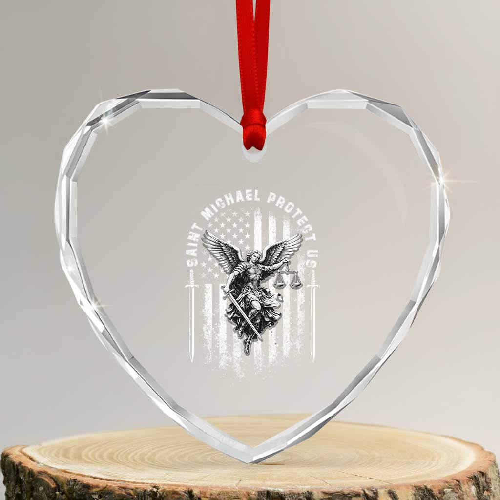Vintage Saint Michael Archangel Protect Us Prayer Heart Crystal Glass Ornament