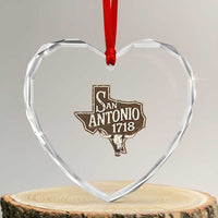 Vintage San Antonio Texas Est 1718 Longhorn Cow Skull Heart Crystal Glass Ornament