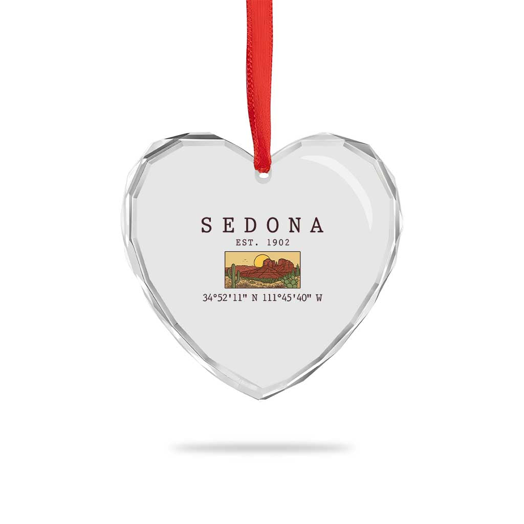Vintage Sedona Arizona Established 1902 Heart Crystal Glass Ornament Southwest Desert Cactus Scenic Nature Souvenir