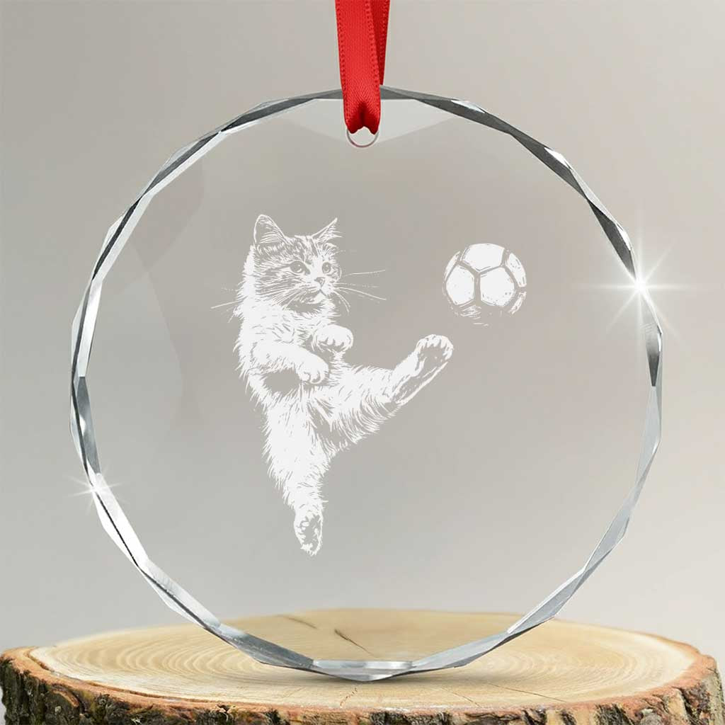 Vintage Sketch Soccer Cat Graphic Crystal Glass Ornament Kitten Kicking Football Sports Lover