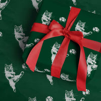 Vintage Sketch Soccer Cat Graphic Wrapping Paper Roll Kitten Kicking Football Sports Lover