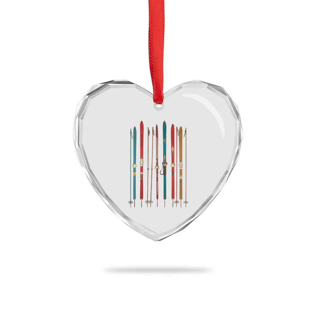 Vintage Skiblades Skiboards Skiing Ski Season Winter Sport Heart Crystal Glass Ornament - Wonder Print Shop