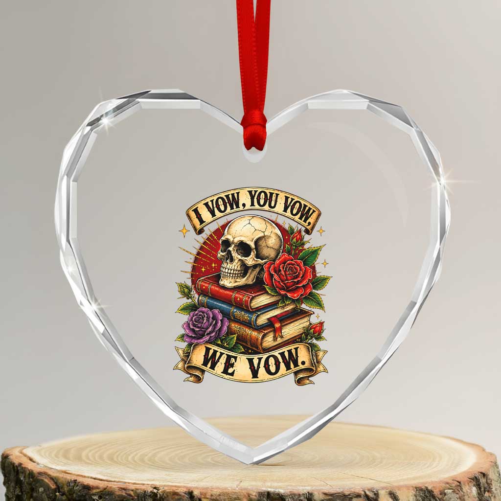 Vintage Skull Roses Gothic Dark Academia Aesthetic Heart Crystal Glass Ornament I Vow You Vow We Vow Fantasy Fiction Bookish Gift