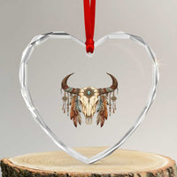 Vintage Southwestern Cow Skull Heart Crystal Glass Ornament Boho Feather Western Graphic
