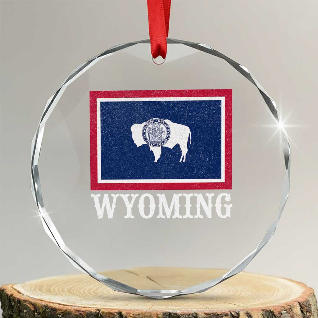Vintage State of Wyoming Flag Bison Cheyenne Jackson Hole Crystal Glass Ornament