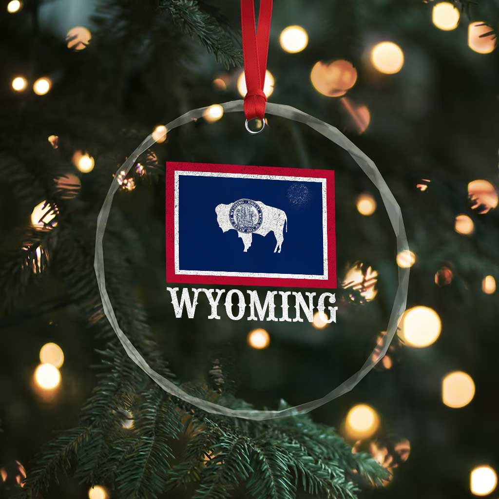 Vintage State of Wyoming Flag Bison Cheyenne Jackson Hole Crystal Glass Ornament