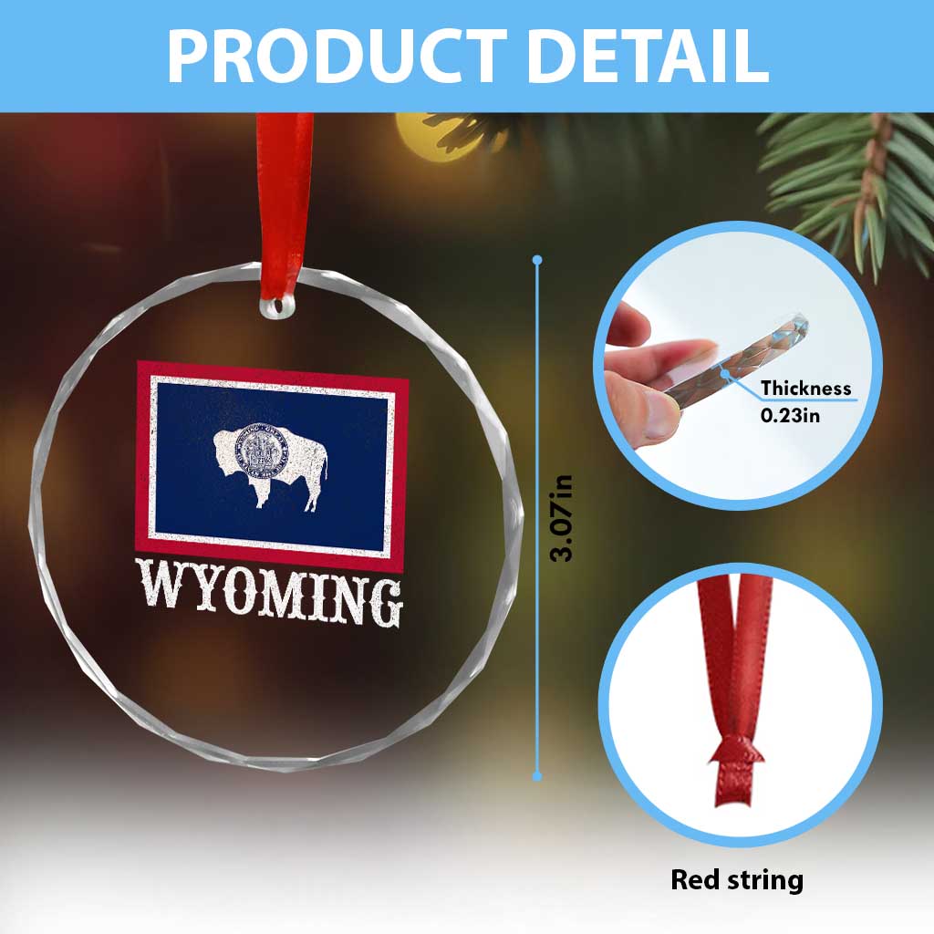 Vintage State of Wyoming Flag Bison Cheyenne Jackson Hole Crystal Glass Ornament