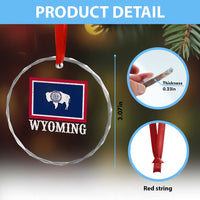 Vintage State of Wyoming Flag Bison Cheyenne Jackson Hole Crystal Glass Ornament