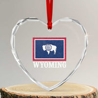 Vintage State of Wyoming Flag Bison Cheyenne Jackson Hole Heart Crystal Glass Ornament
