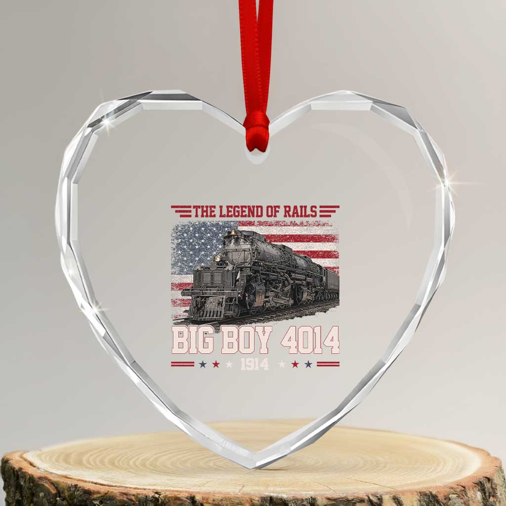 Vintage Steam Locomotive Heritage Heart Crystal Glass Ornament The Legend of Rails American Flag