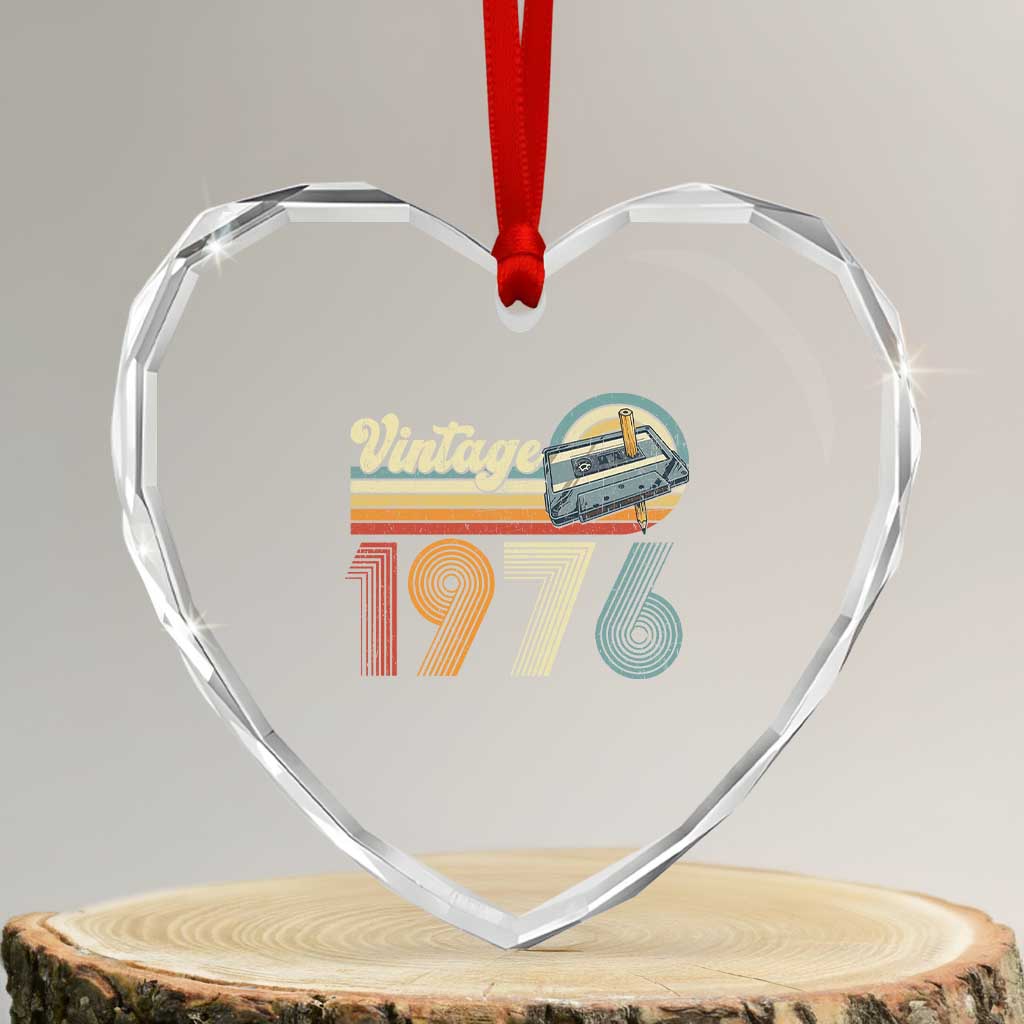 Vintage Sunset 1976 Retro Cassette Heart Crystal Glass Ornament Mechanical Dial Tech Nostalgia 50th Birthday