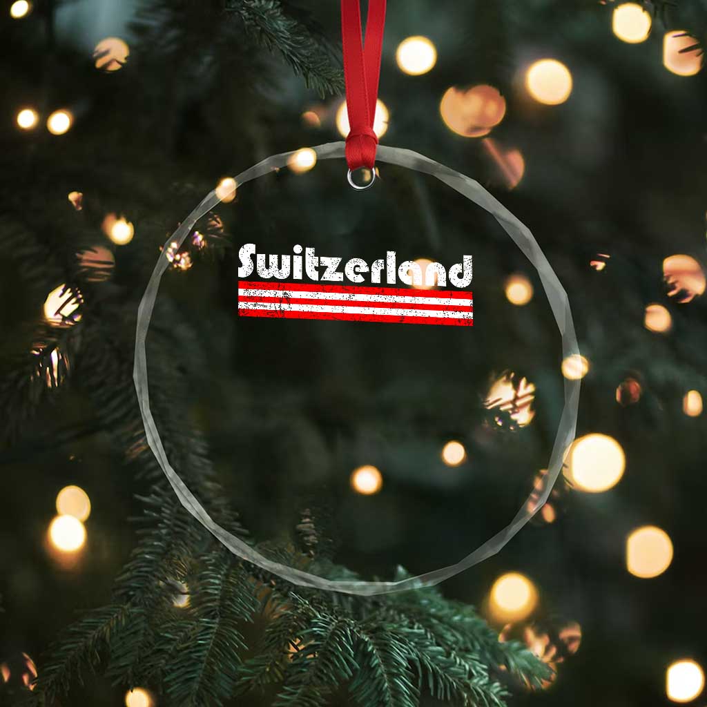 Vintage Switzerland Retro Distressed Graphic Crystal Glass Ornament Patriotic Swiss Heritage Pride Souvenir