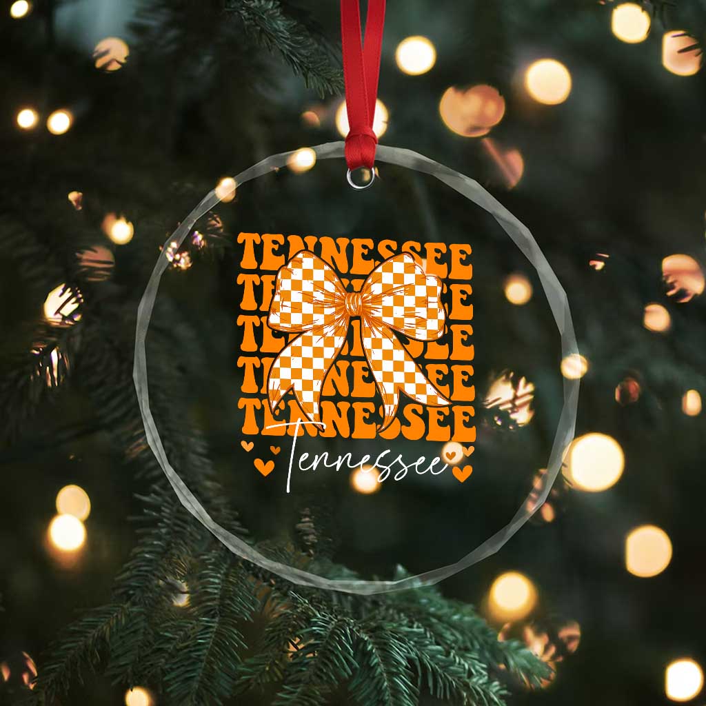 Vintage Tennessee Coquette Bow Crystal Glass Ornament Retro TN Orange Checkered Print US State