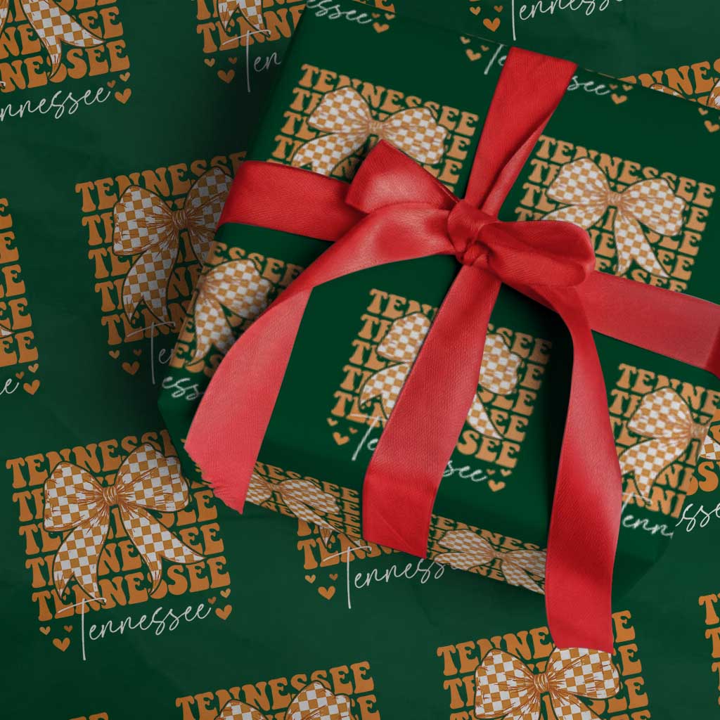 Vintage Tennessee Coquette Bow Wrapping Paper Roll Retro TN Orange Checkered Print US State