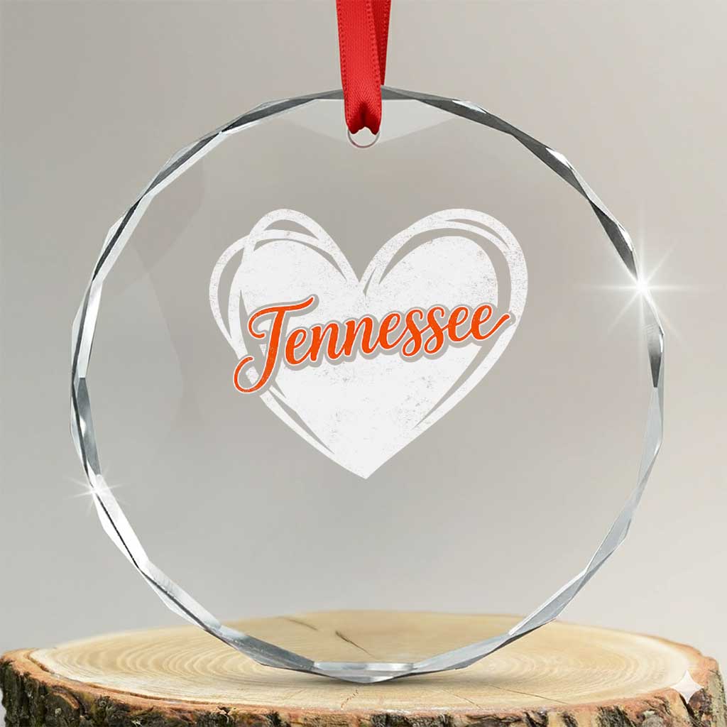 Vintage Tennessee Crystal Glass Ornament Heart Graphic TN Orange US State