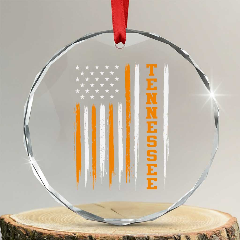 Vintage Tennessee Crystal Glass Ornament Retro Classic TN Orange Print Retro American Flag