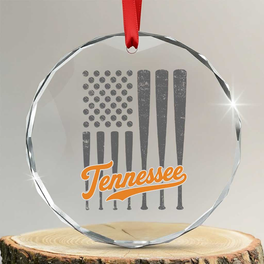 Vintage Tennessee Crystal Glass Ornament Retro Classic TN Orange Print Retro Baseball American US Flag