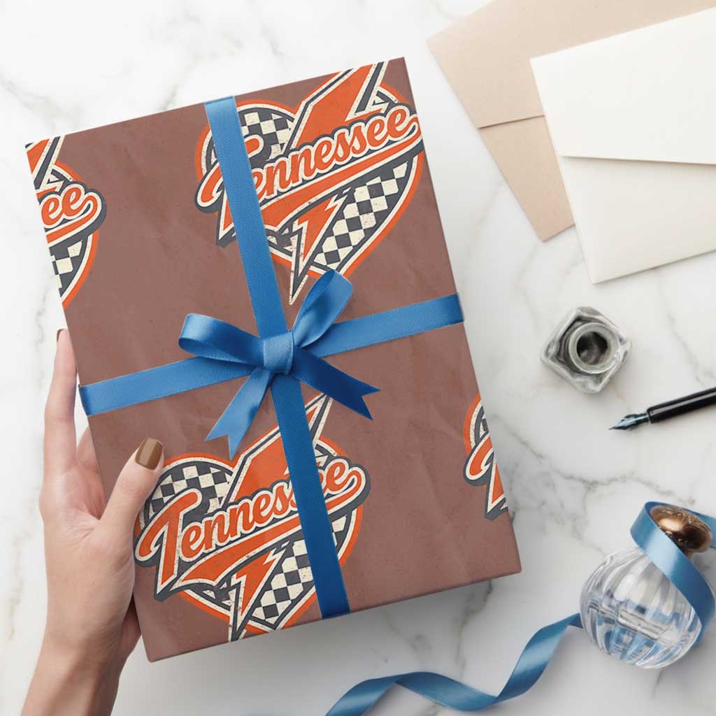 Vintage Tennessee Wrapping Paper Roll Checkered Heart Love TN Orange US State