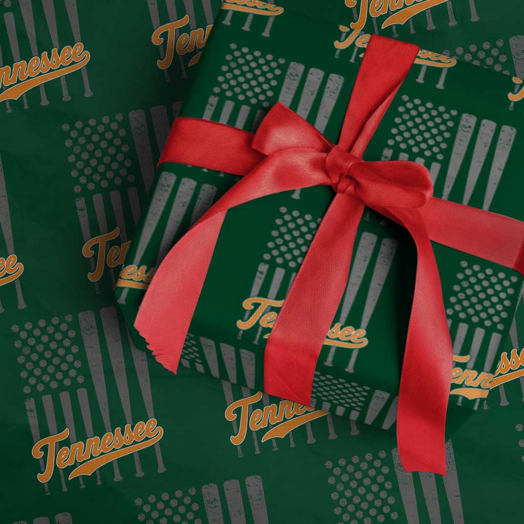 Vintage Tennessee Wrapping Paper Roll Retro Classic TN Orange Print Retro Baseball American US Flag