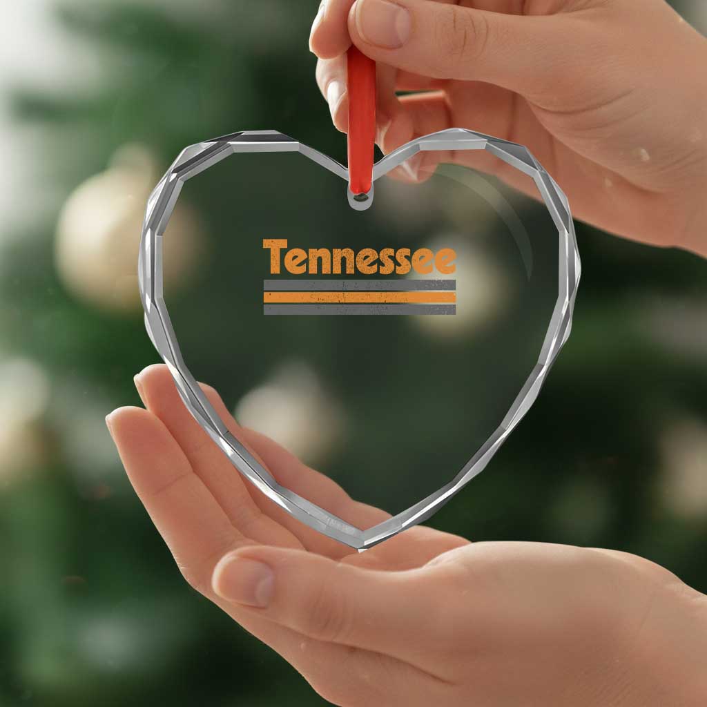 Vintage Tennessee Heart Crystal Glass Ornament Retro Classic TN Orange Print Retro Three Stripe