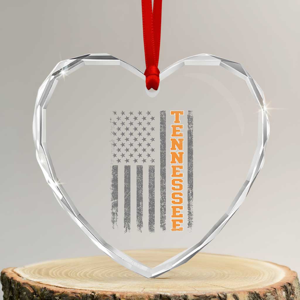 Vintage Tennessee Heart Crystal Glass Ornament Retro Orange TN American Flag Patriotic US State