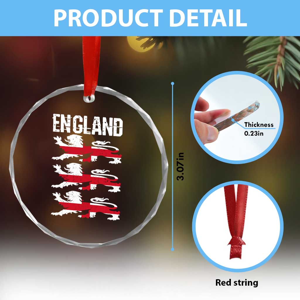 Vintage Three Lions England Pride Crystal Glass Ornament Patriotic Soccer British Football Fans