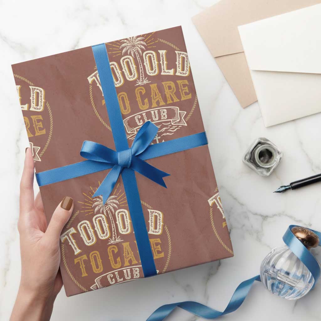 Vintage Too Old To Care Club Retro Nautical Graphic Wrapping Paper Roll Anchor Palm Tree Funny Retirement Gag Gift