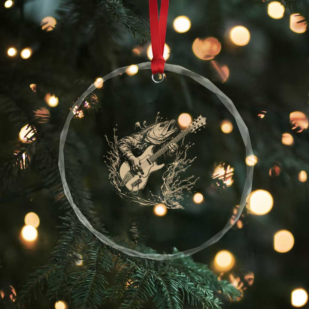 Vintage Trout Playing Guitar Crystal Glass Ornament Funny Fishing Musician Gift