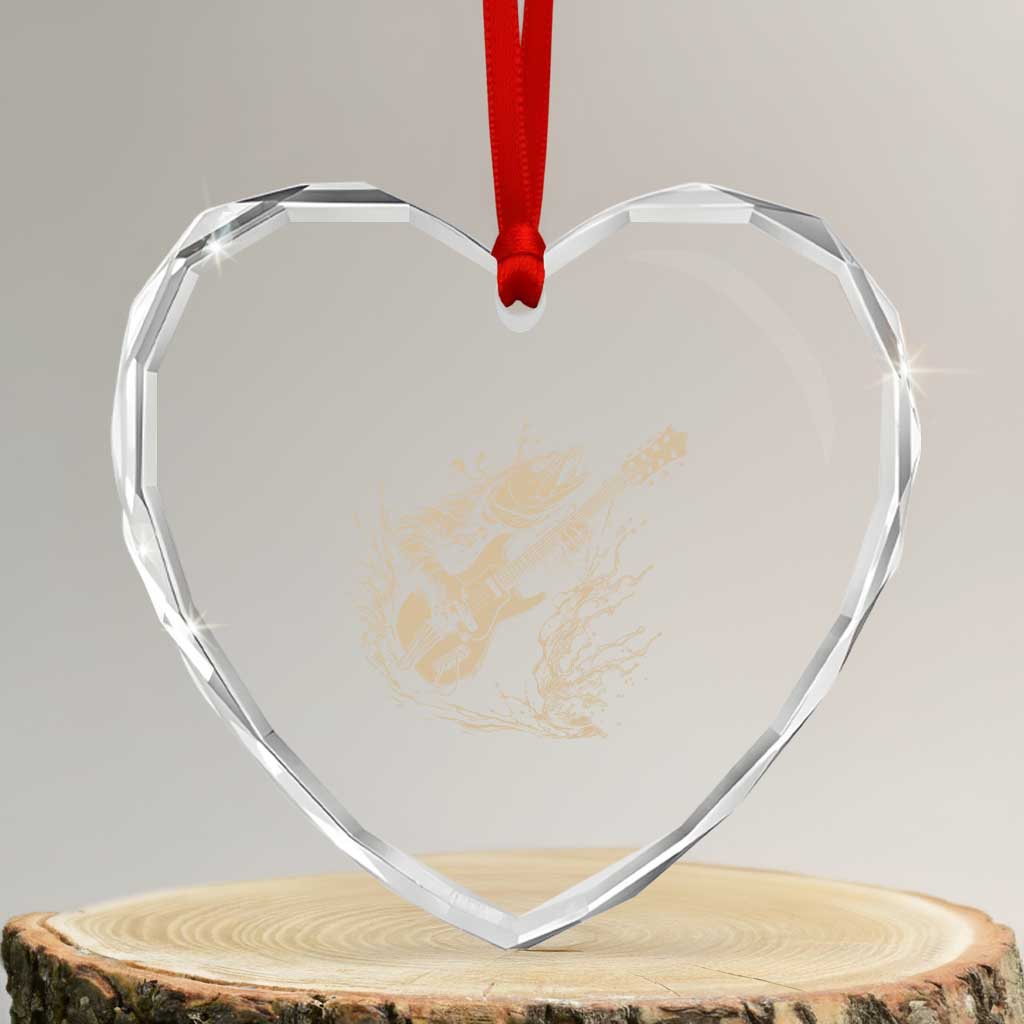 Vintage Trout Playing Guitar Heart Crystal Glass Ornament Funny Fishing Musician Gift