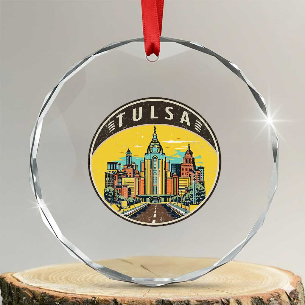 Vintage Tulsa Oklahoma Cityscape Pride Crystal Glass Ornament