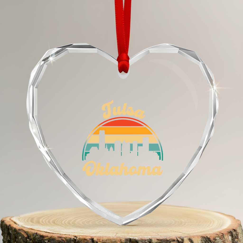 Vintage Tulsa Oklahoma Pride Heart Crystal Glass Ornament Proud Oklahoman Gift