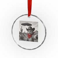 Vintage UFO Cowboy Cat Crystal Glass Ornament Retro 90s Western Rodeo Kitten Cat Selfie With Alien UFO - Wonder Print Shop