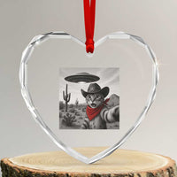 Vintage UFO Cowboy Cat Heart Crystal Glass Ornament Retro 90s Western Rodeo Kitten Cat Selfie With Alien UFO - Wonder Print Shop