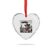 Vintage UFO Cowboy Cat Heart Crystal Glass Ornament Retro 90s Western Rodeo Kitten Cat Selfie With Alien UFO - Wonder Print Shop