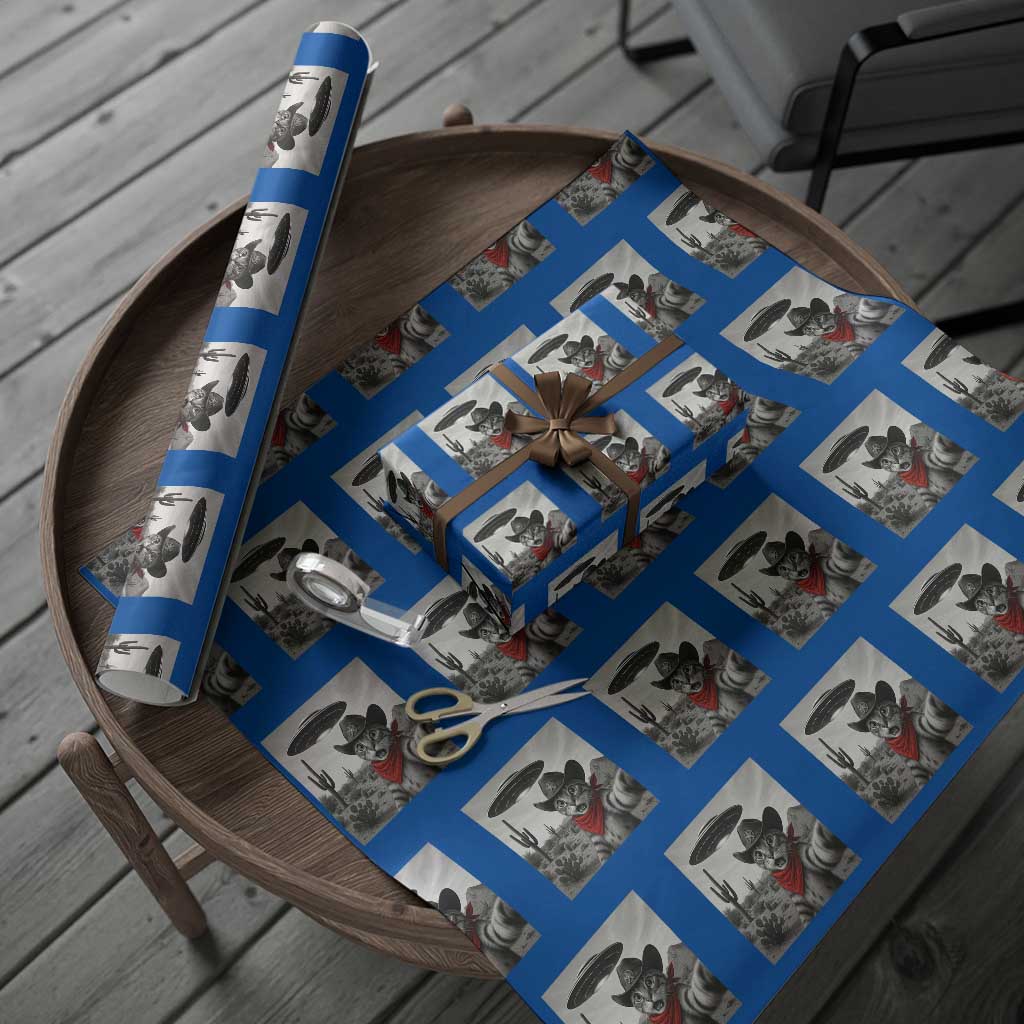 Vintage UFO Cowboy Cat Wrapping Paper Roll Retro 90s Western Rodeo Kitten Cat Selfie With Alien UFO - Wonder Print Shop