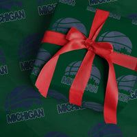 Vintage Urban Michigan Skyline Wrapping Paper Roll Gift For Basketball Fan