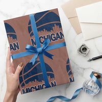 Vintage Urban Michigan Skyline Wrapping Paper Roll Gift For Basketball Fan