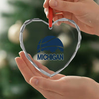 Vintage Urban Michigan Skyline Heart Crystal Glass Ornament Gift For Basketball Fan