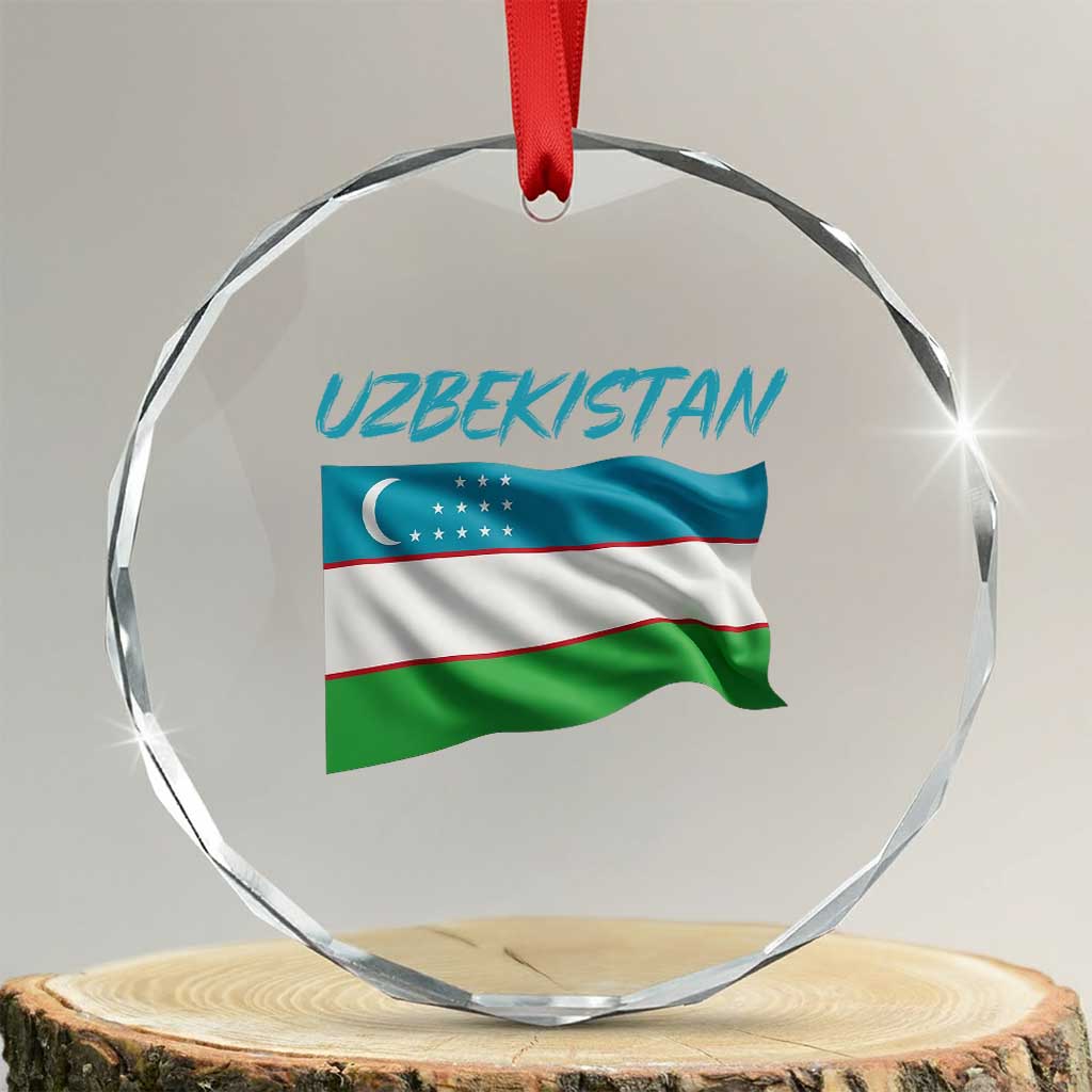 Vintage Uzbekistan Flag Crystal Glass Ornament Proud Uzbek Roots Gift