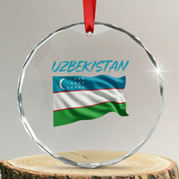 Vintage Uzbekistan Flag Crystal Glass Ornament Proud Uzbek Roots Gift