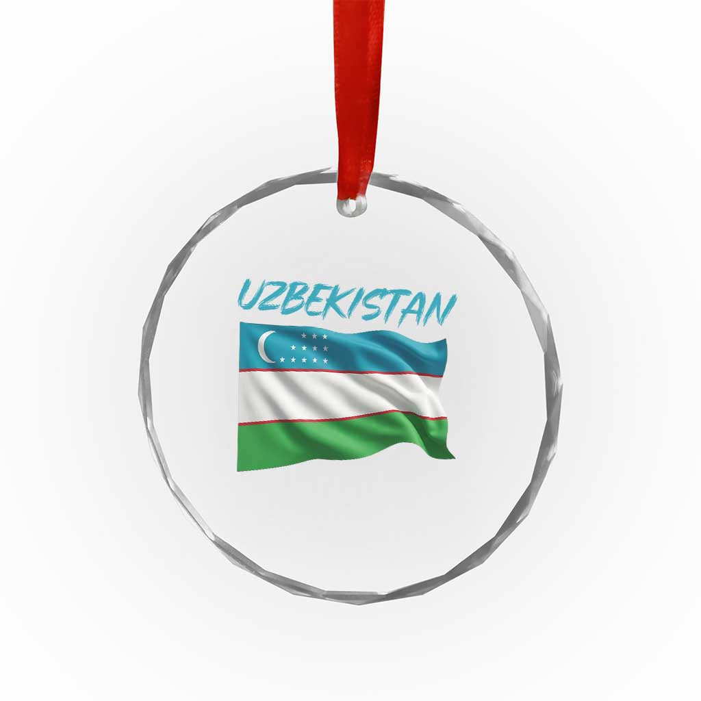 Vintage Uzbekistan Flag Crystal Glass Ornament Proud Uzbek Roots Gift