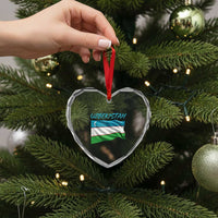 Vintage Uzbekistan Flag Heart Crystal Glass Ornament Proud Uzbek Roots Gift