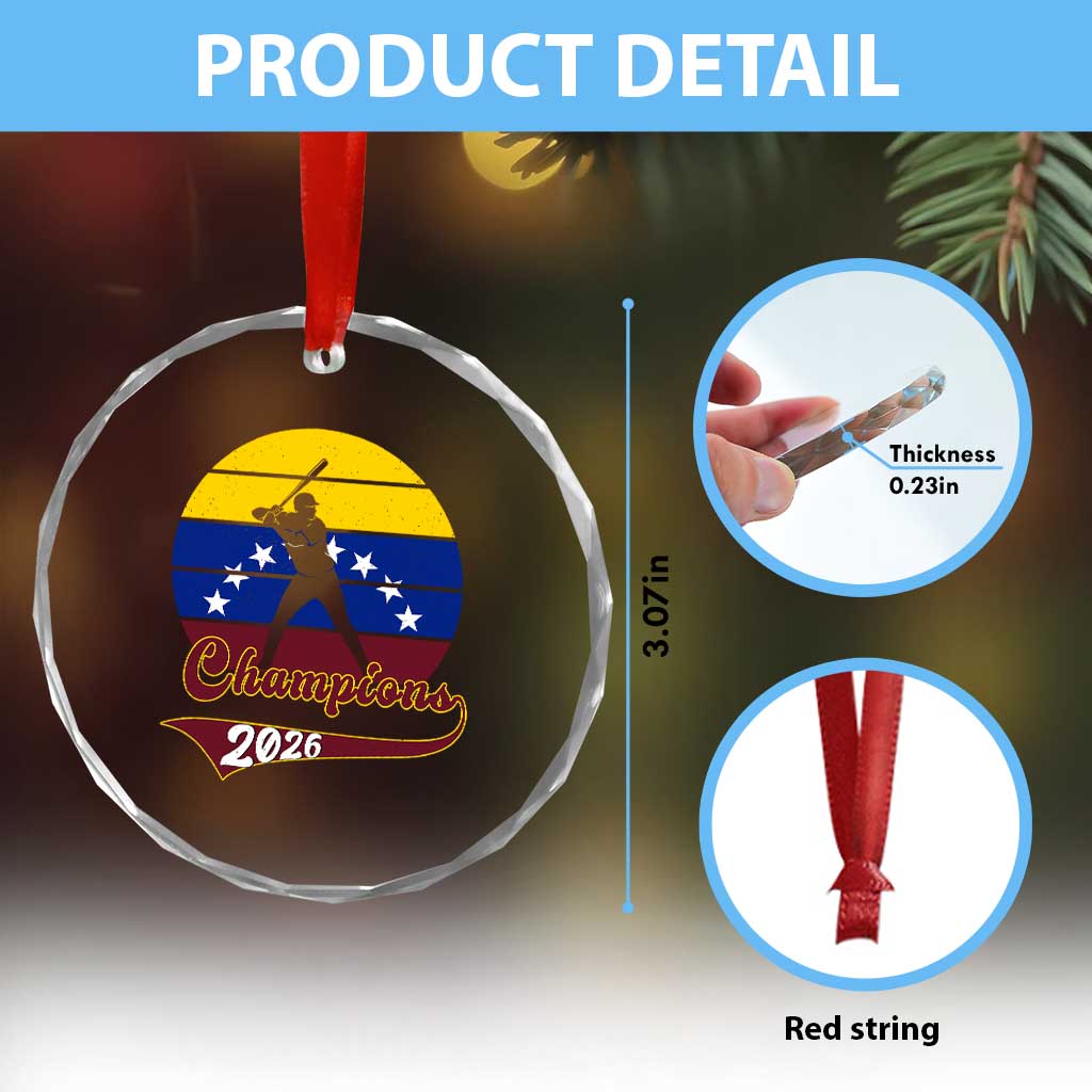 Vintage Venezuela 2026 Champions Crystal Glass Ornament Patriotic Baseball Pride Gift