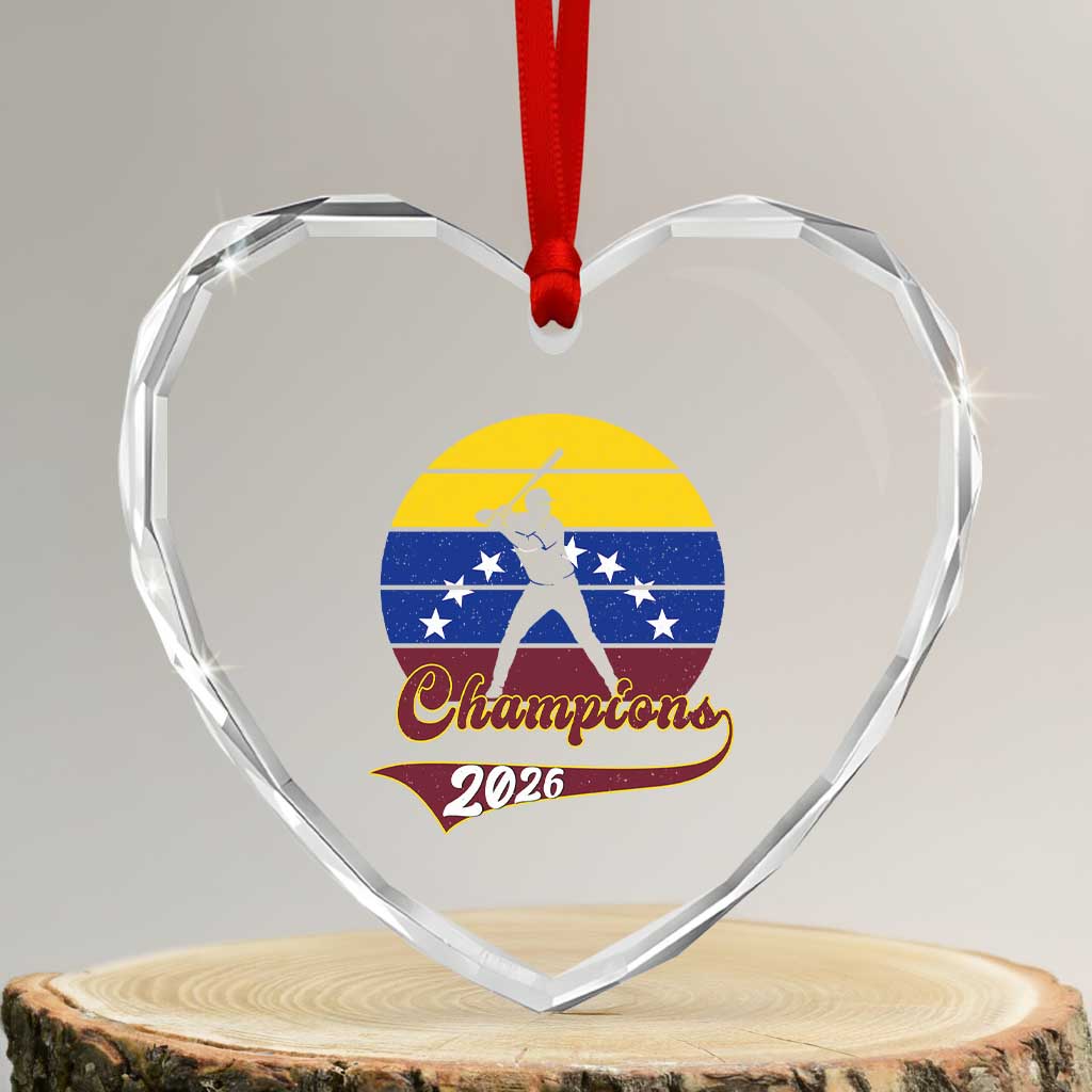 Vintage Venezuela 2026 Champions Heart Crystal Glass Ornament Patriotic Baseball Pride Gift