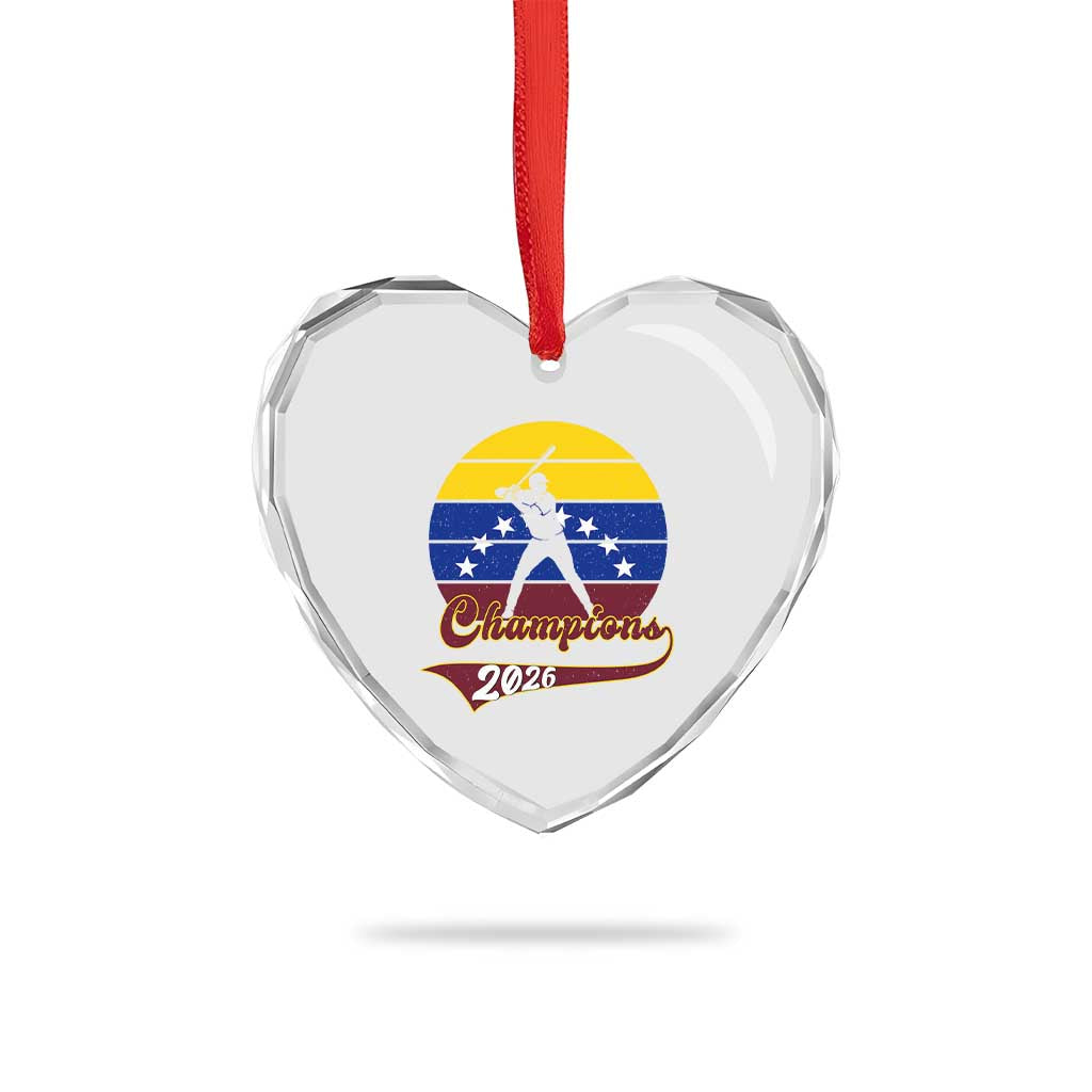 Vintage Venezuela 2026 Champions Heart Crystal Glass Ornament Patriotic Baseball Pride Gift