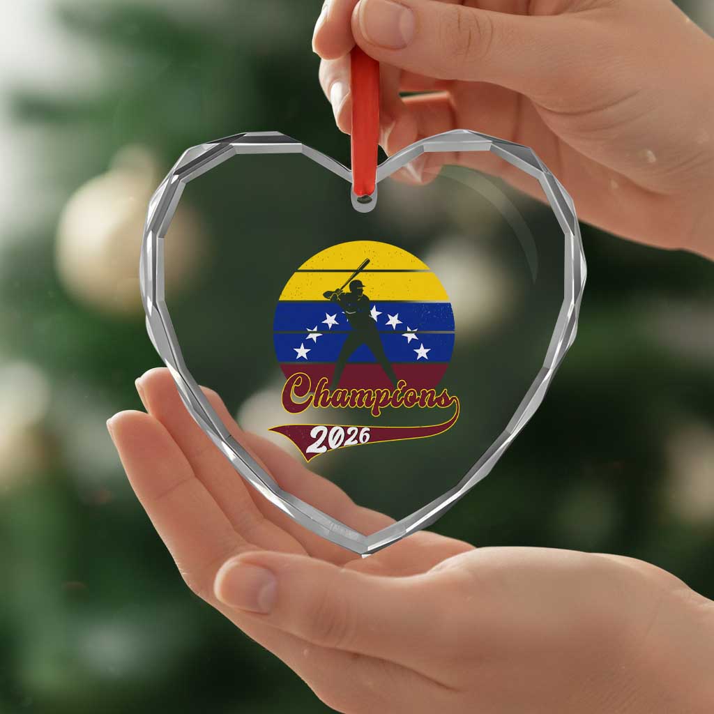 Vintage Venezuela 2026 Champions Heart Crystal Glass Ornament Patriotic Baseball Pride Gift