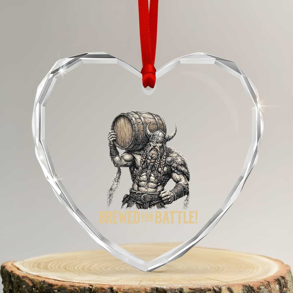 Vintage Viking Beer Drinker Warrior Gift Heart Crystal Glass Ornament Brewed For Battle