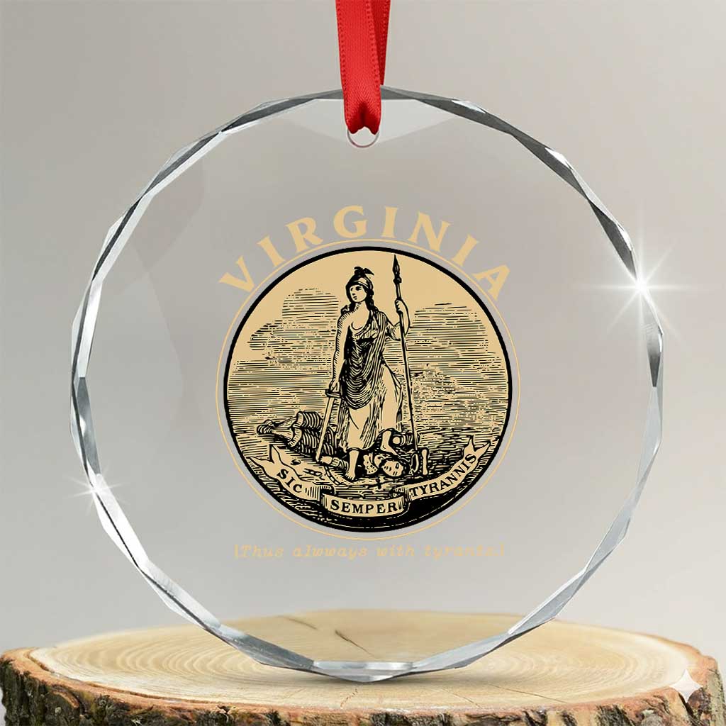 Vintage Virginia Motto Sic Semper Tyrannis Crystal Glass Ornament